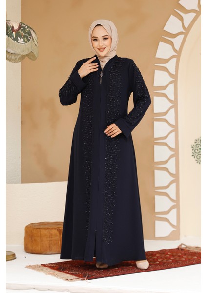 Boncuk Işlemeli Lacivert Tesettür Ferace 29127L indirimleri