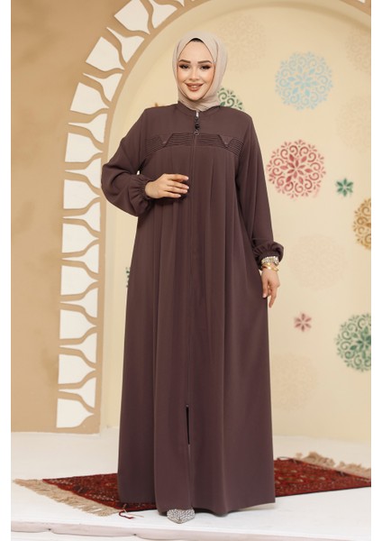Fermuarlı Vizon Tesettür Abaya 45295V