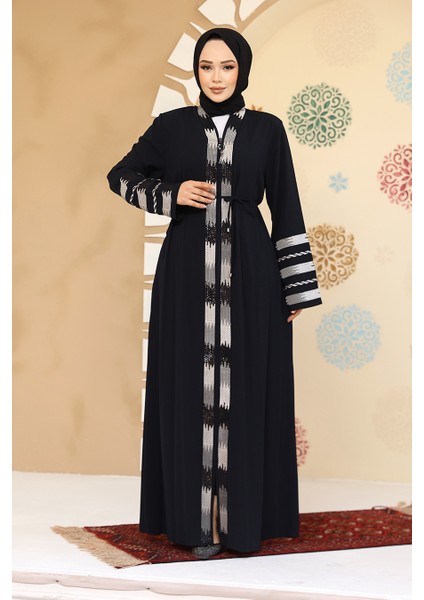 Desenli Lacivert Tesettür Abaya 45303L