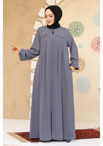 Fermuarlı Gri Tesettür Abaya 45295GR