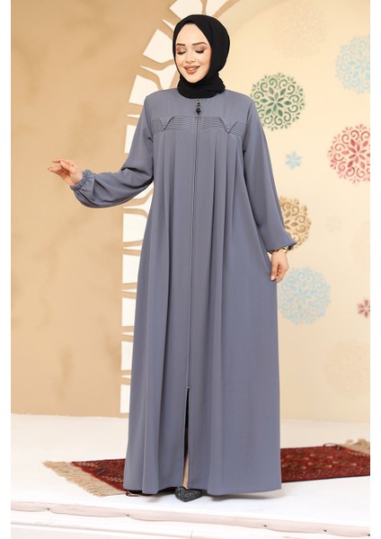 Fermuarlı Gri Tesettür Abaya 45295GR fiyatları