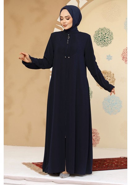 Fermuarlı Lacivert Tesettür Abaya 45298L