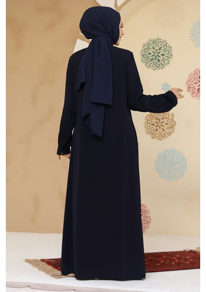 Fermuarlı Lacivert Tesettür Abaya 45298L