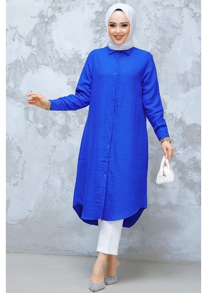 Düğmeli Sax Mavisi Tesettür Tunik 10784SX fiyatları