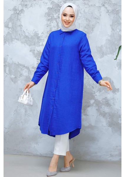 Düğmeli Sax Mavisi Tesettür Tunik 10784SX fırsatları
