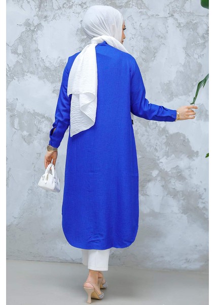 Düğmeli Sax Mavisi Tesettür Tunik 10784SX indirimleri