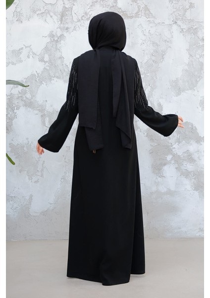 Desenli Siyah Tesettür Abaya 15079S