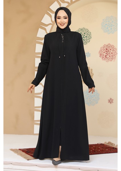 Fermuarlı Siyah Tesettür Abaya 45298S fiyatları