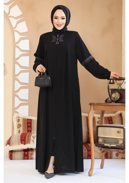 Fermuarlı Siyah Tesettür Abaya 45299S