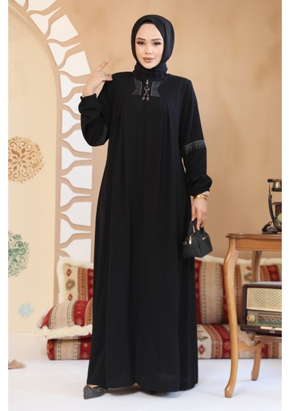 Fermuarlı Siyah Tesettür Abaya 45299S