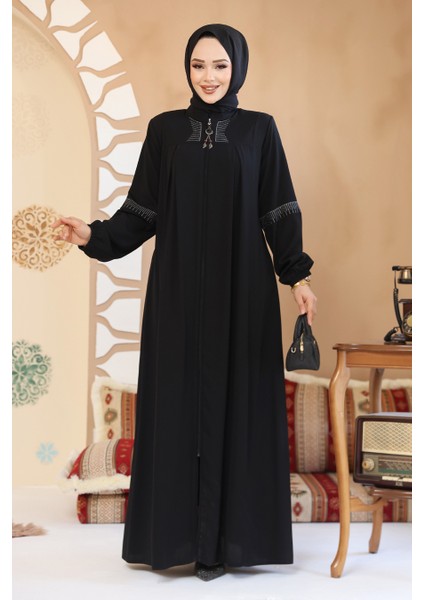 Fermuarlı Siyah Tesettür Abaya 45299S