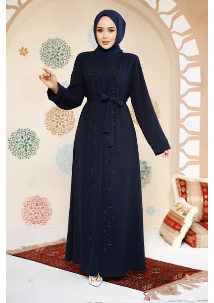 Boncuk Işlemeli Lacivert Tesettür Abaya 29118L modelleri