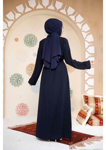 Boncuk Işlemeli Lacivert Tesettür Abaya 29118L indirimleri