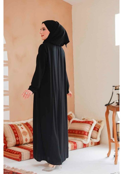Fermuarlı Siyah Tesettür Ferace 45290S
