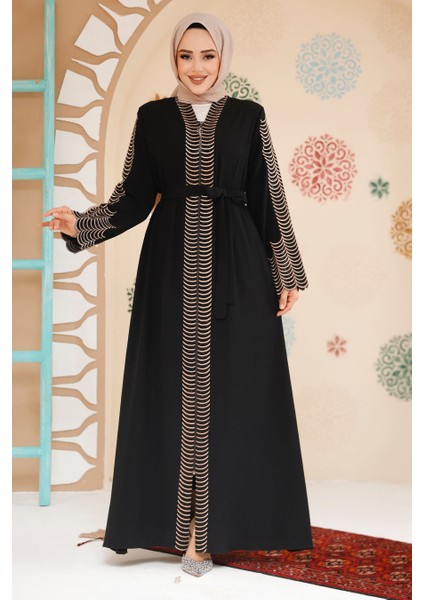 Nakış Işlemeli Siyah Tesettür Abaya 29114S