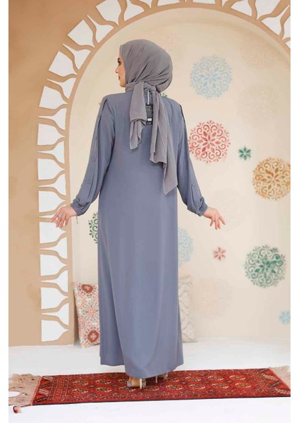 Kolları Düğme Detaylı Gri Tesettür Ferace 45292GR