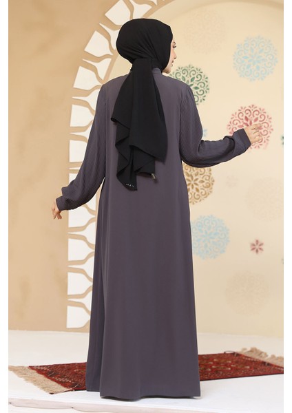 Pile Detaylı Füme Tesettür Abaya 45296FU