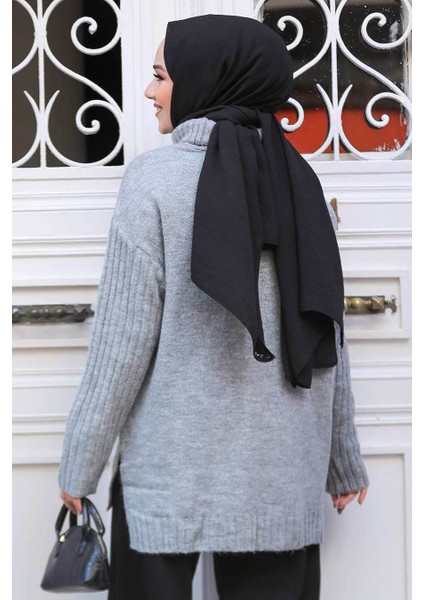 Desenli Gri Tesettür Triko Tunik Kazak 20441GR indirimleri