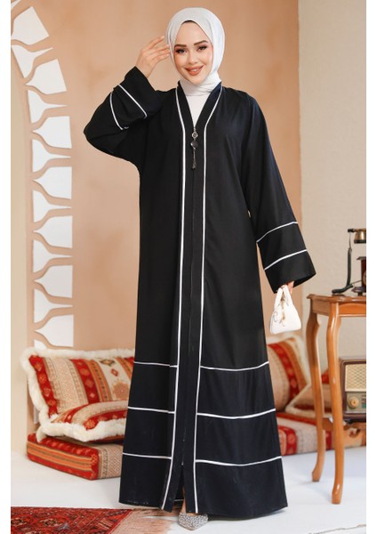 Fermuarlı Siyah Tesettür Abaya 41567S