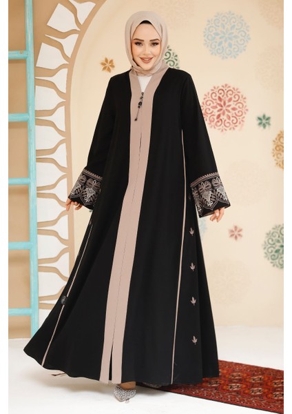 Fermuarlı Siyah Tesettür Abaya 41568S