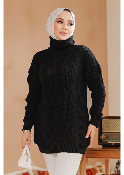 Siyah Tesettür Kazak Tunik 40674S