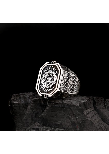 Hz Süleyman Mührü Türk Yazılı Çift Taraflı Gümüş Yüzük modelleri