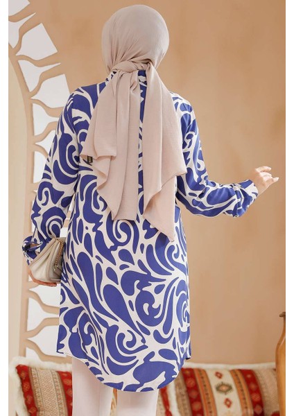Desenli Lacivert Tesettür Tunik 11711L