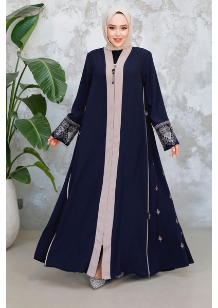 Fermuarlı Lacivert Tesettür Abaya 41568L