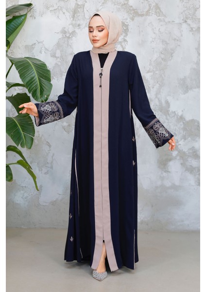 Fermuarlı Lacivert Tesettür Abaya 41568L modelleri