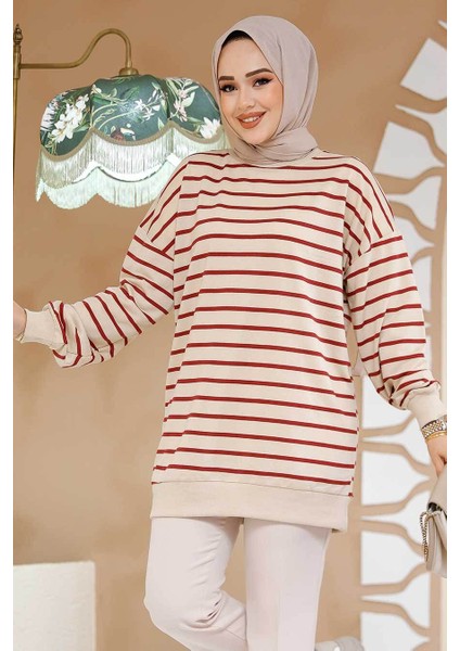 Çizgili Bordo Tesettür Tunik 30175BR