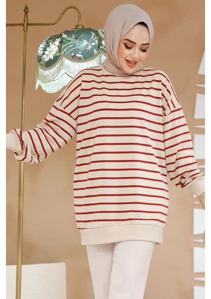 Çizgili Bordo Tesettür Tunik 30175BR