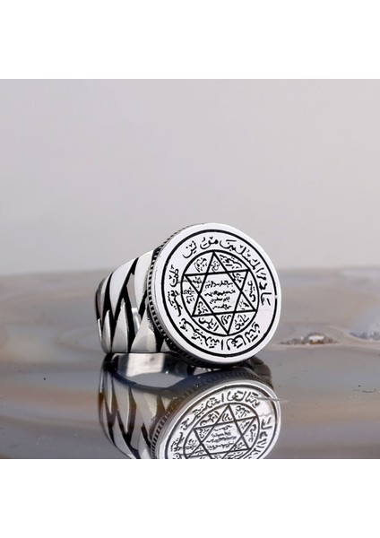 Hz Süleyman Mührü Davut Yıldızı 925 Ayar Gümüş Erkek Yüzük