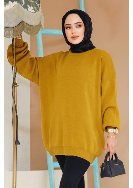 Yağ Yeşili Tesettür Kazak Tunik 17201YY