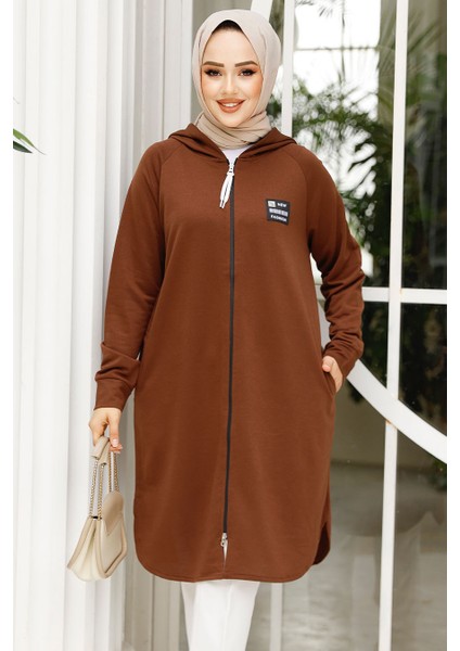 Fermuarlı Kahverengi Tesettür Sweatshirt 30157KH