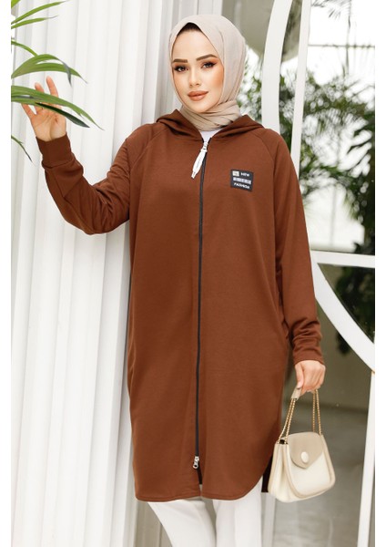 Fermuarlı Kahverengi Tesettür Sweatshirt 30157KH fiyatları