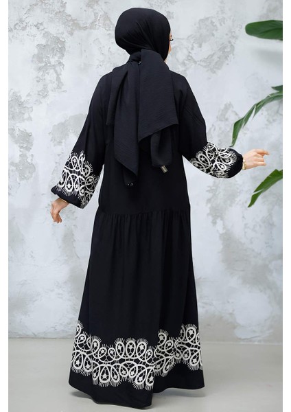 Desenli Siyah Tesettür Elbise 18237S fırsatları