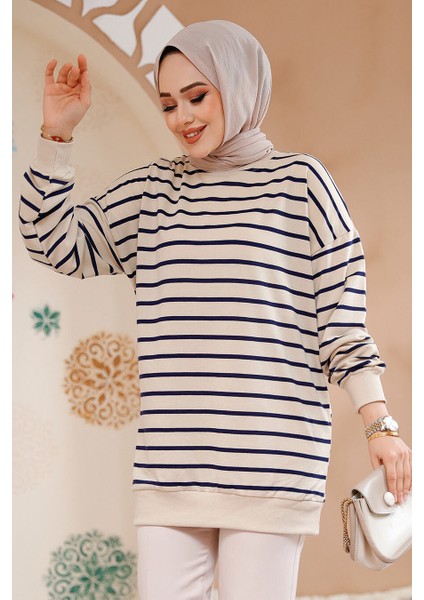 Çizgili Lacivert Tesettür Tunik 30175L