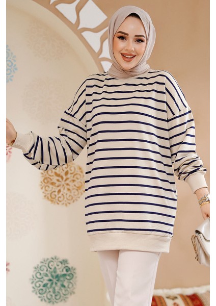 Çizgili Lacivert Tesettür Tunik 30175L