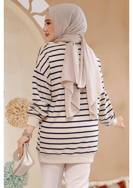Çizgili Lacivert Tesettür Tunik 30175L