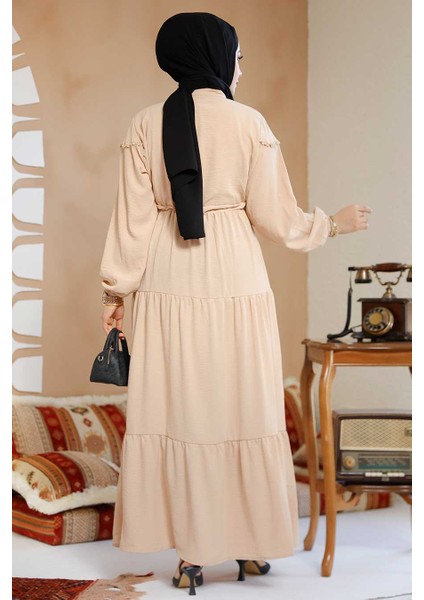 Kat Piliseli Bisküvi Tesettür Elbise 10334BS modelleri