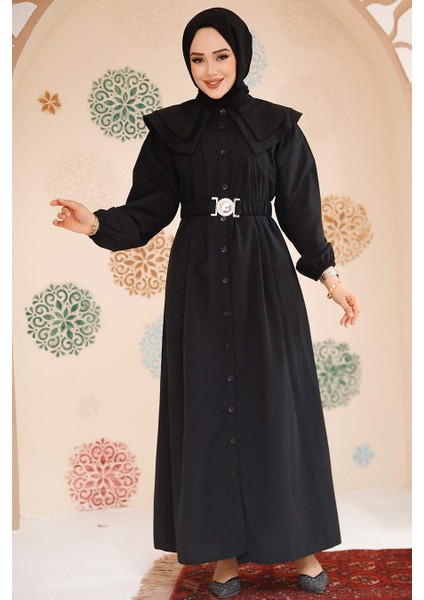 Gemici Yaka Siyah Tesettür Elbise 20229S