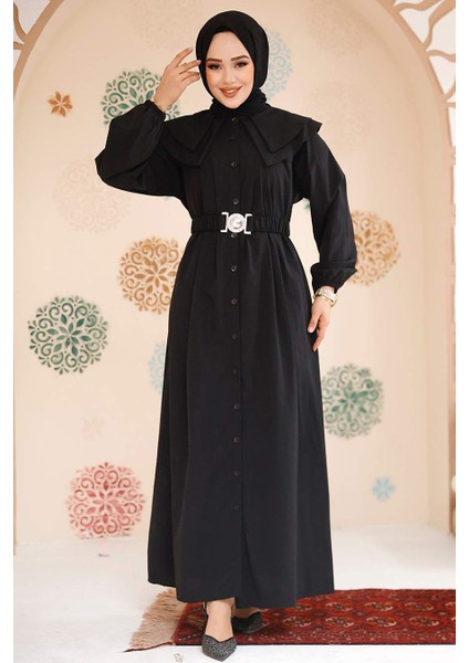 Gemici Yaka Siyah Tesettür Elbise 20229S fiyatları