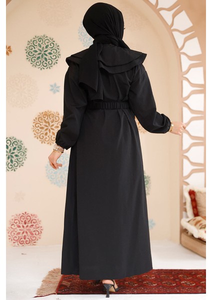 Gemici Yaka Siyah Tesettür Elbise 20229S modelleri