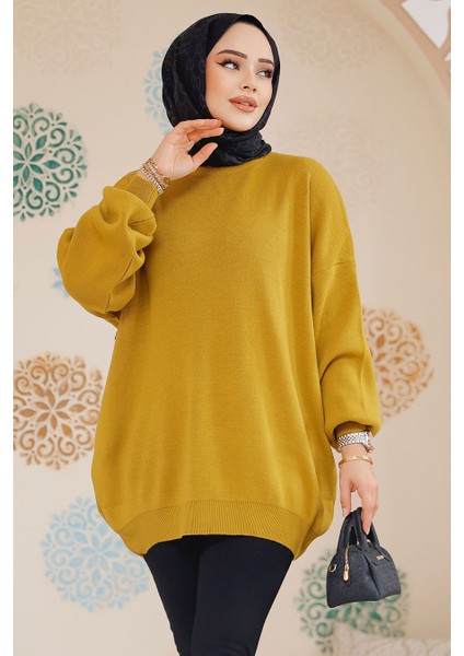 Yağ Yeşili Tesettür Kazak Tunik 17201YY fiyatları