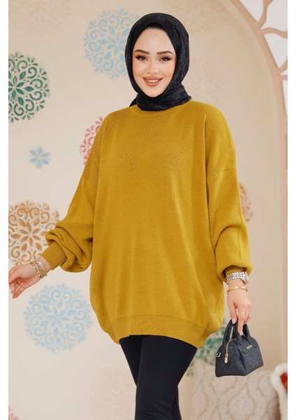 Yağ Yeşili Tesettür Kazak Tunik 17201YY modelleri