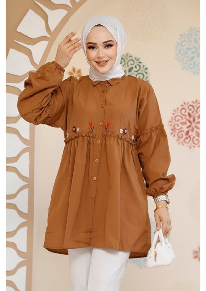 Nakış Desenli Taba Tesettür Tunik 40603TB