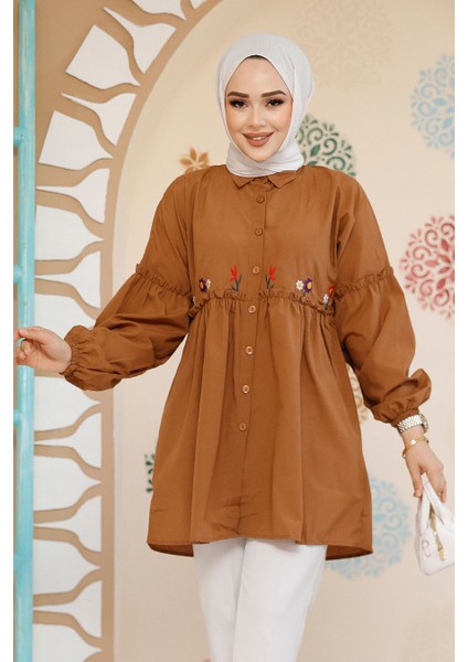 Nakış Desenli Taba Tesettür Tunik 40603TB fiyatları