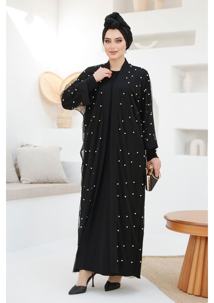 Inci Işlemeli Lacivert Tesettür Abaya Takım 42781S modelleri