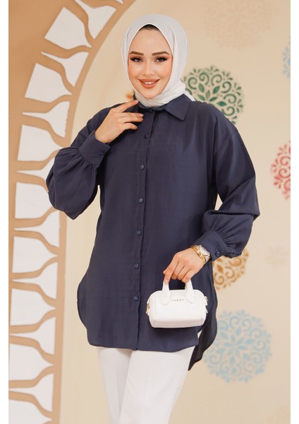 Düğmeli Lacivert Tesettür Tunik 10059L