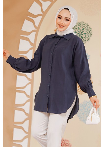Düğmeli Lacivert Tesettür Tunik 10059L